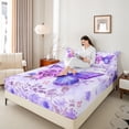 thumbnail image 4 of Castle Fairy Teenagers Purple Floral Flying Butterflies Twin Sheet Sets 3pcs,Chic Flower Rose Twin Fitted Sheet Microfiber,Spring Garden Dreamy Princess Breathable Flat Sheet,Super Cozy Room Decor, 4 of 7