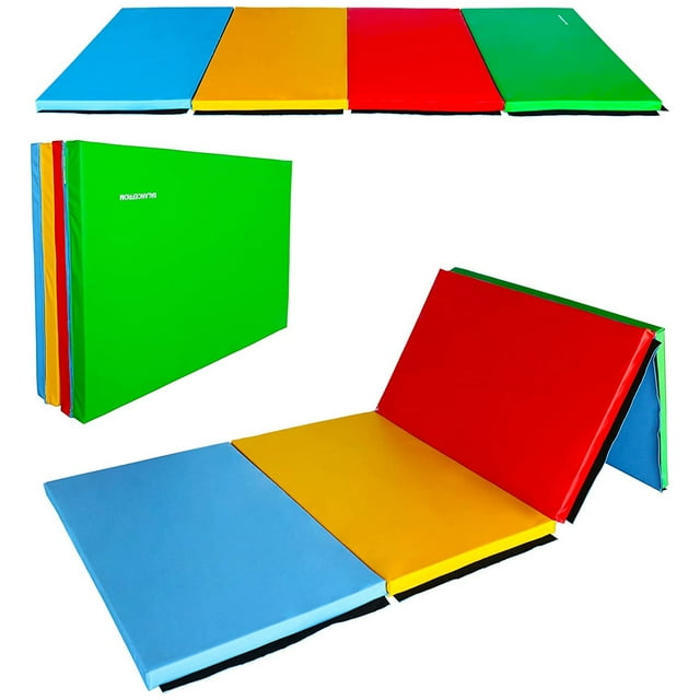 BalanceFrom 10ft x 4ft x 2in 4-Panel All-Purpose Folding Gymnastics Mat, Multicolored