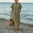 thumbnail image 2 of Noric Women Short Sleeve Maxi Dresses Casual Crew Neck Button Down Front with Pockets Loose Fit Long Dresses, 2 of 8