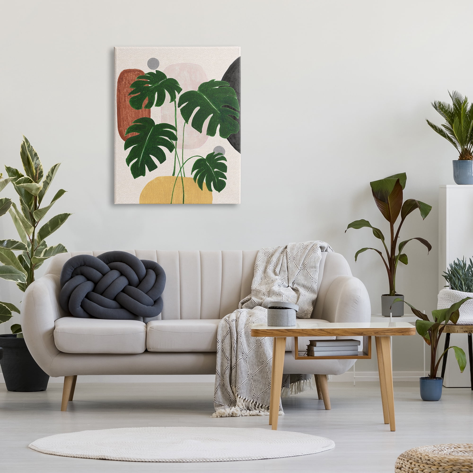 Stupell Industries Boho Monstera with Shapes Botanical & Floral Painting Gallery Wrapped Canvas Art Print Wall Art, 30 x 40