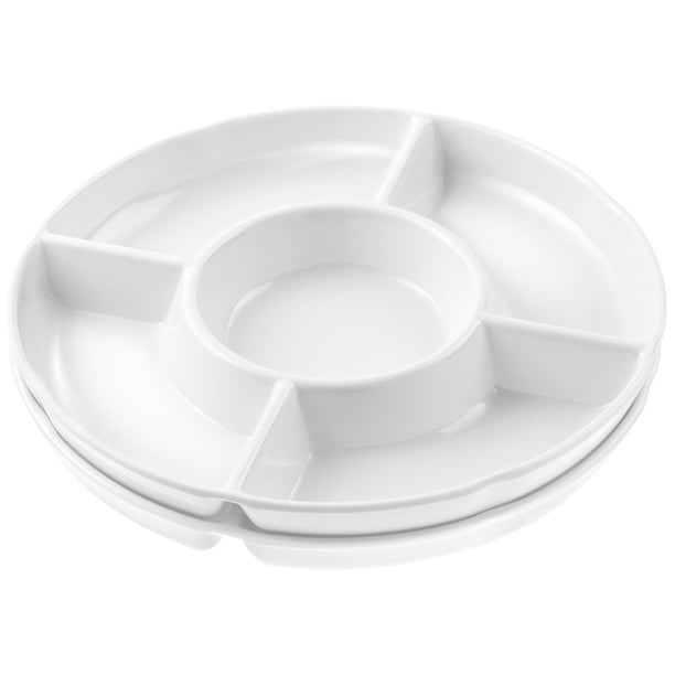 Xiao Hua Divisor de bandeja de frutas de 2 piezas, bandeja circular, bandeja para condimentos con 5 compartimentos, bandeja decorativa para alimentos