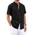 thumbnail image 3 of Solid Color Men Short Sleeved Stand Collar Button Blouse With Pocket, 3 of 5
