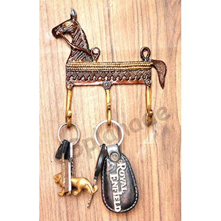 

eSplanade Ethnic Horse Shaped Keys Holder | Key Stand | Key Hanger Hook | Wall Key Holder | Key Hanging Hooks | Brass - 4 x 4 Inches - Multicolor