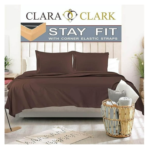 1800 Series Bed Sheet Set - King Brown Chocolate - 4pc with Elastic Straps
