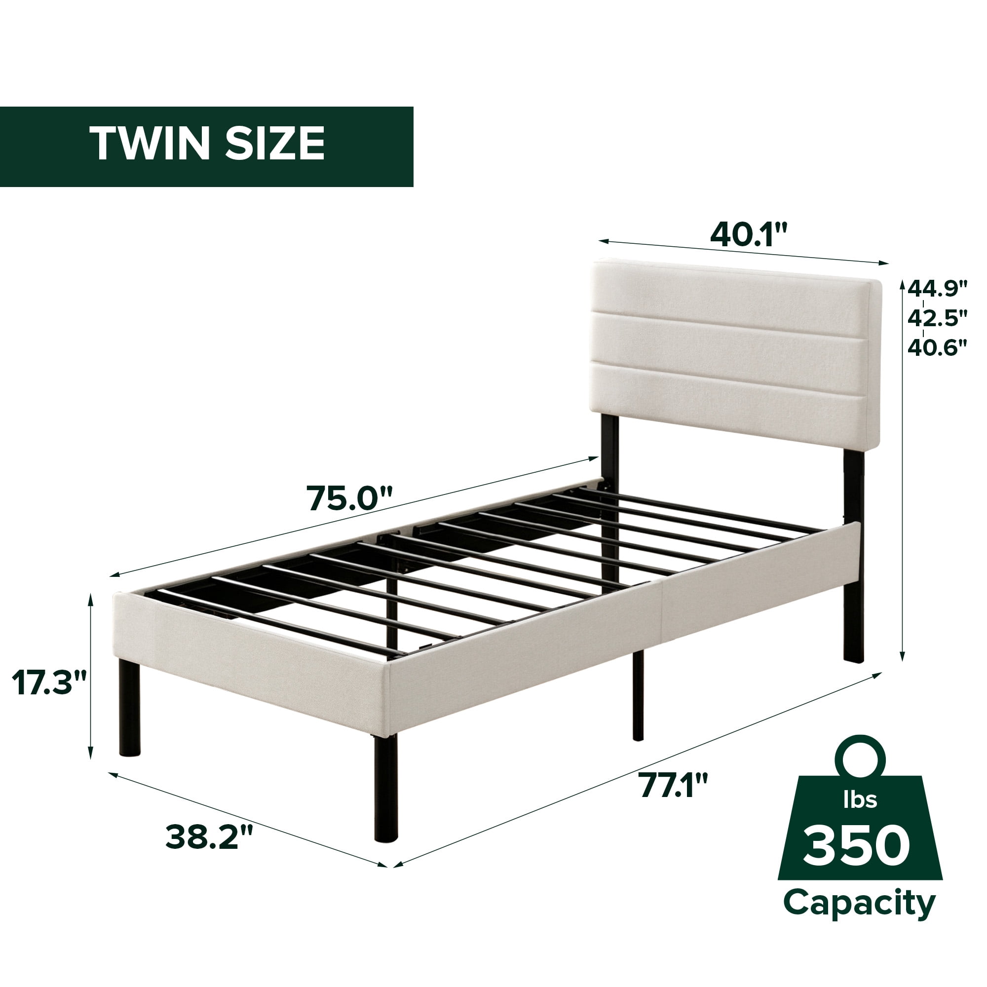 Mainstays Cream Platform Bed, Twin, Channel Stitching