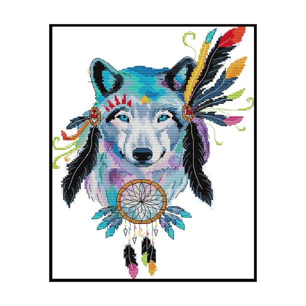 Cuadros Decorativos Bordado parcial Hilo de algodón ecológico Kit de punto de cruz de lobo impreso de 14 quilates (DA732) Ehuebsd embutido en tela