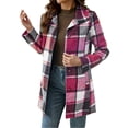 thumbnail image 6 of Crgrtght Women Vintage Plaid Wool Coat Button Collared Long Sleeve Casual Loose Mid-Length Fall Winter Jacket with Pockets, Hot Pink L, 6 of 7