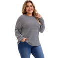 thumbnail image 2 of Blusa básica casual de manga larga con cuello redondo y puños elásticos para mujer de tallas grandes, rayas, 2X, negra, 2 of 4