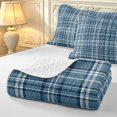 thumbnail image 4 of Manfei Geometric Check Quilt King,Classic Plaid Theme King Coverlet Set,Blue,3pcs,1 Bedspread and 2 Pillowcases, 4 of 7