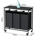 thumbnail image 5 of 3 Bag Laundry Basket Sorter Heavy Duty Rolling Lockable Wheels Laundry Hamper Cart with Ironing Board and Removable Bags, Black, 5 of 6