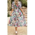thumbnail image 6 of Womens Floral Flowy Wrap V Neck Midi Dress Short Sleeve Casual Spring Summer Dresses for Women, 6 of 10