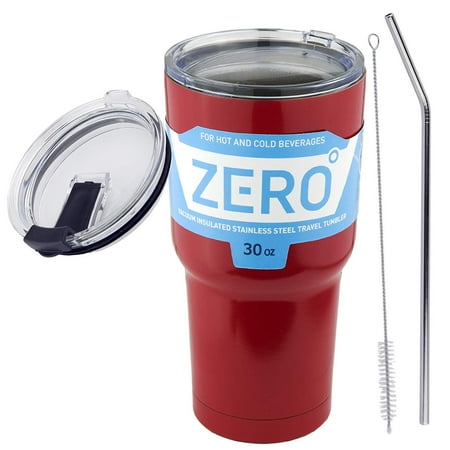 

30 oz Stainless Steel Tumbler with Lid Double Wall Vacuum Insulated Travel Mug for Hot and Cold Drink by Zero Degree (30oz Bundle Red)