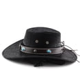 thumbnail image 5 of XIAOCHA Men's Turquoise Inlay Band Cowboy Hat Solid Farm Outdoor Wide Brim Western Hat,Black, 5 of 7