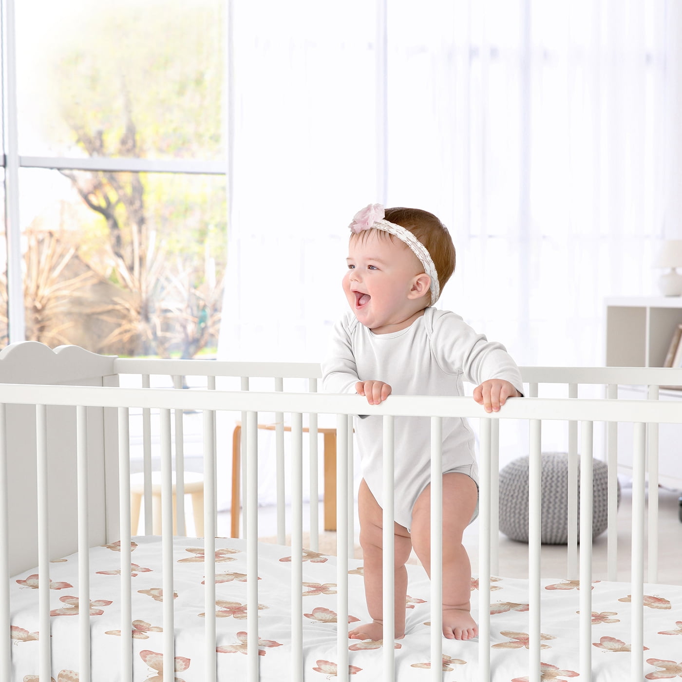 Sweet Jojo Designs Butterfly Pink and Taupe Fitted Crib Sheet