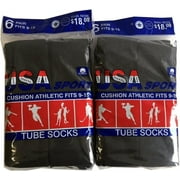 L&H SOCKS USA Sport Men's Black Cotton Athletic Tube Socks Size 9-15