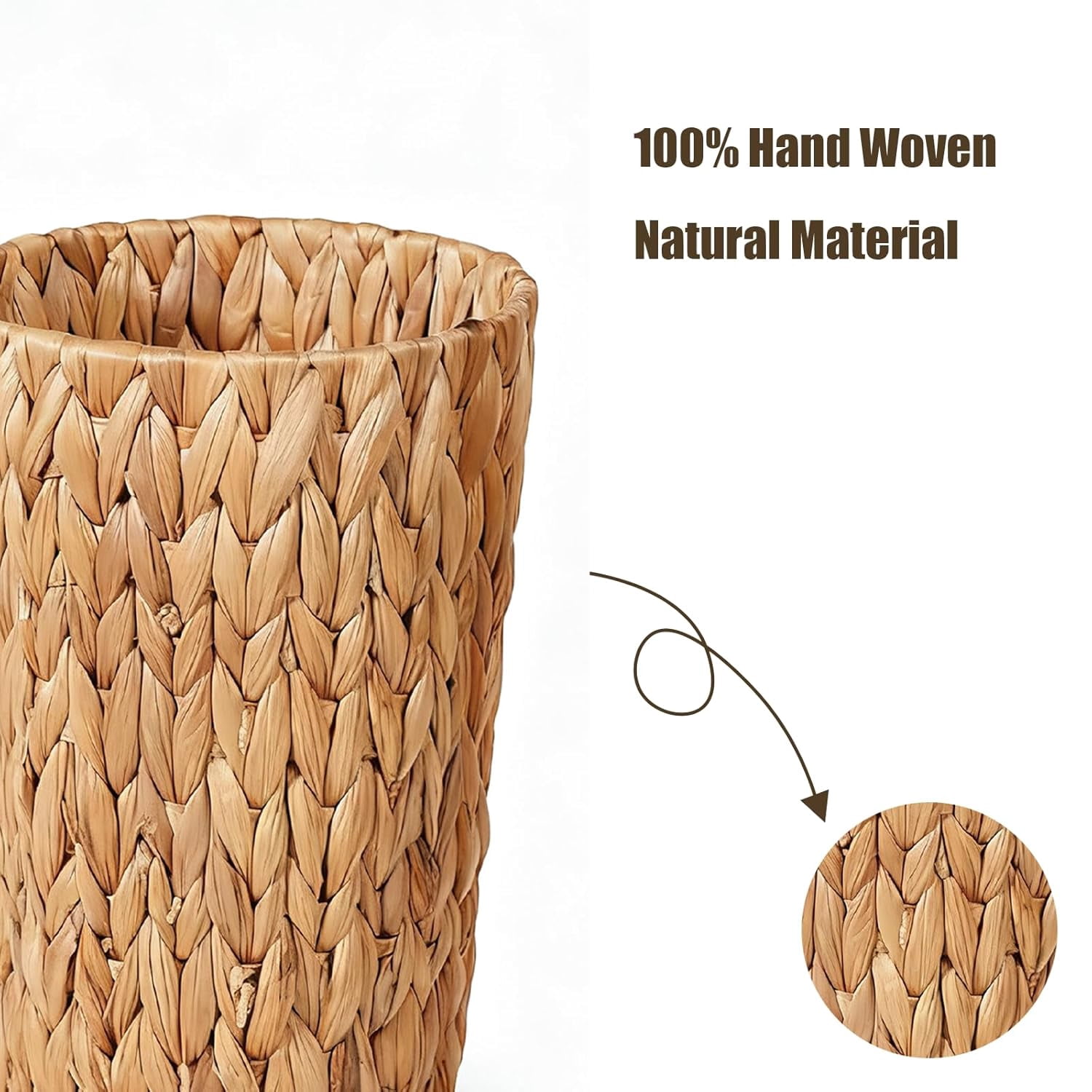 Trash Can, Boho Wicker Waste Basket, Natural Woven Trash Bin, Round Trash Cabinet, Tilt Out Trash Can Cabinet for Bathroom, Office, Bedroom, Water Hyacinth 2 Gallon
