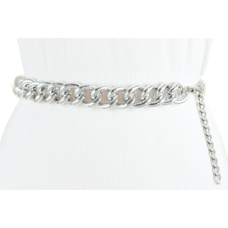 bling chunky thick belt chain links xl metal silver
