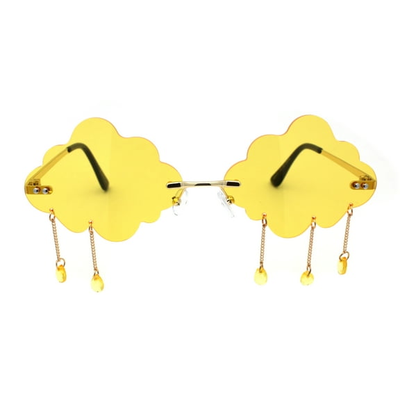 Womens Tassel Rain Cloud Rimless Lens Funky Hippie Sunglasses Gold Yellow