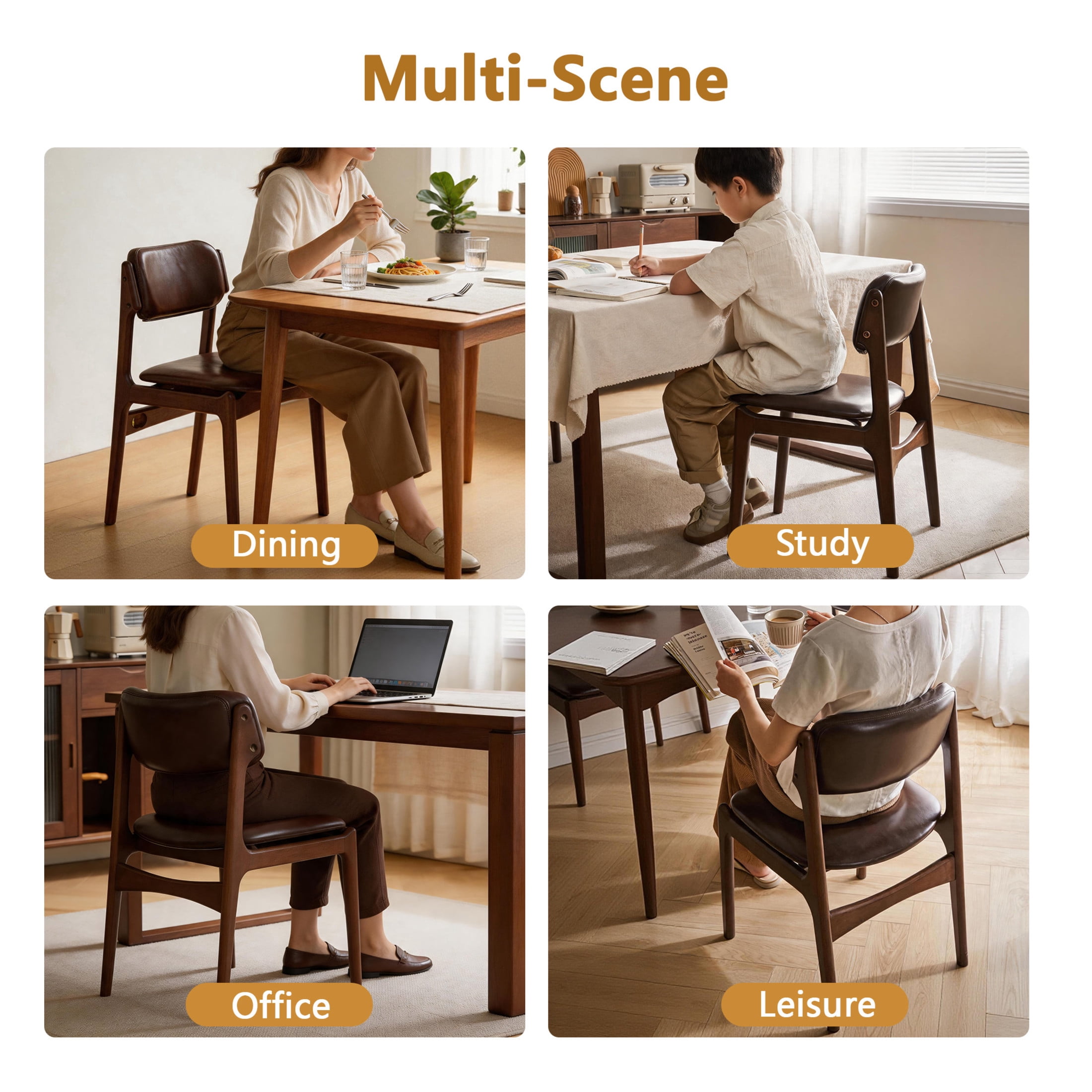 Noble House Marcus Modern Solid Wood Dining Chair with PU Leather Upholstery, Ergonomic Backrest Side Chairs, Coffee