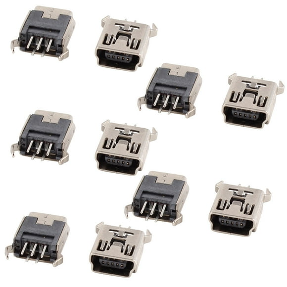 Unique Bargains 10 Pcs Mini USB Type B Port Female 180 Degree 5-Pin 5P DIP Jack Socket