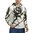 Kdxio Black And White Rose Print Mens Casual Hooded Collar Drawstring
