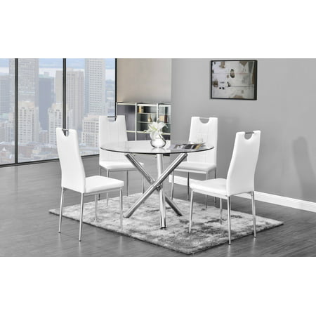 Best Master Furniture Crystal 5 Pcs Round Glass Dining Set,