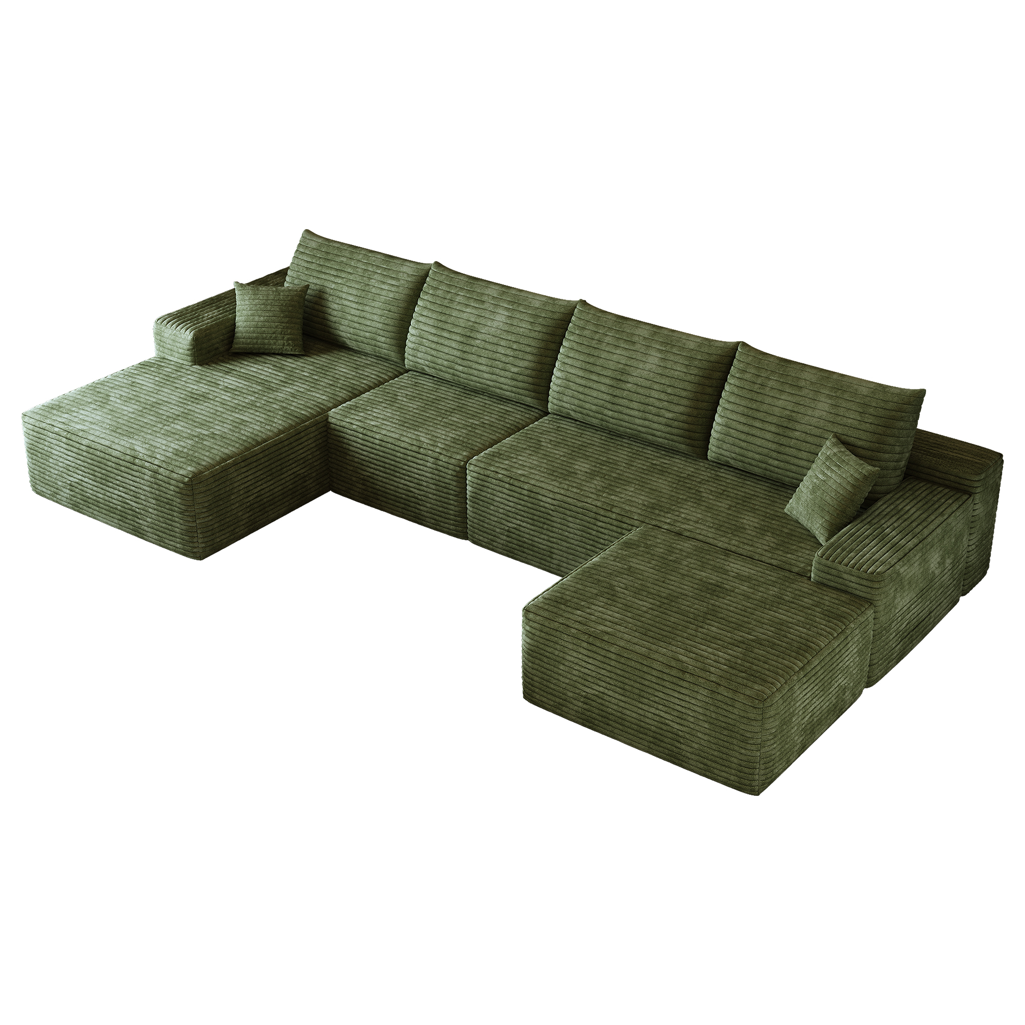 MAYEERTY 135" Cloud Sectional Sofa Green Plush Corduroy Fabric with 1 Ottoman Modern Minimalist Upholstered Couch Deep Seat Corner Sofa for Living Room No Assembly Required