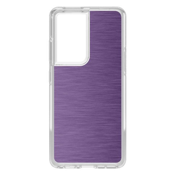 DistinctInk Clear Shockproof Hybrid Case for Galaxy S21 ULTRA 5G (6.8" Screen) - TPU Bumper, Acrylic Back, Tempered Glass Screen Protector - Purple Stainless Steel Image Print - Faux Stainless