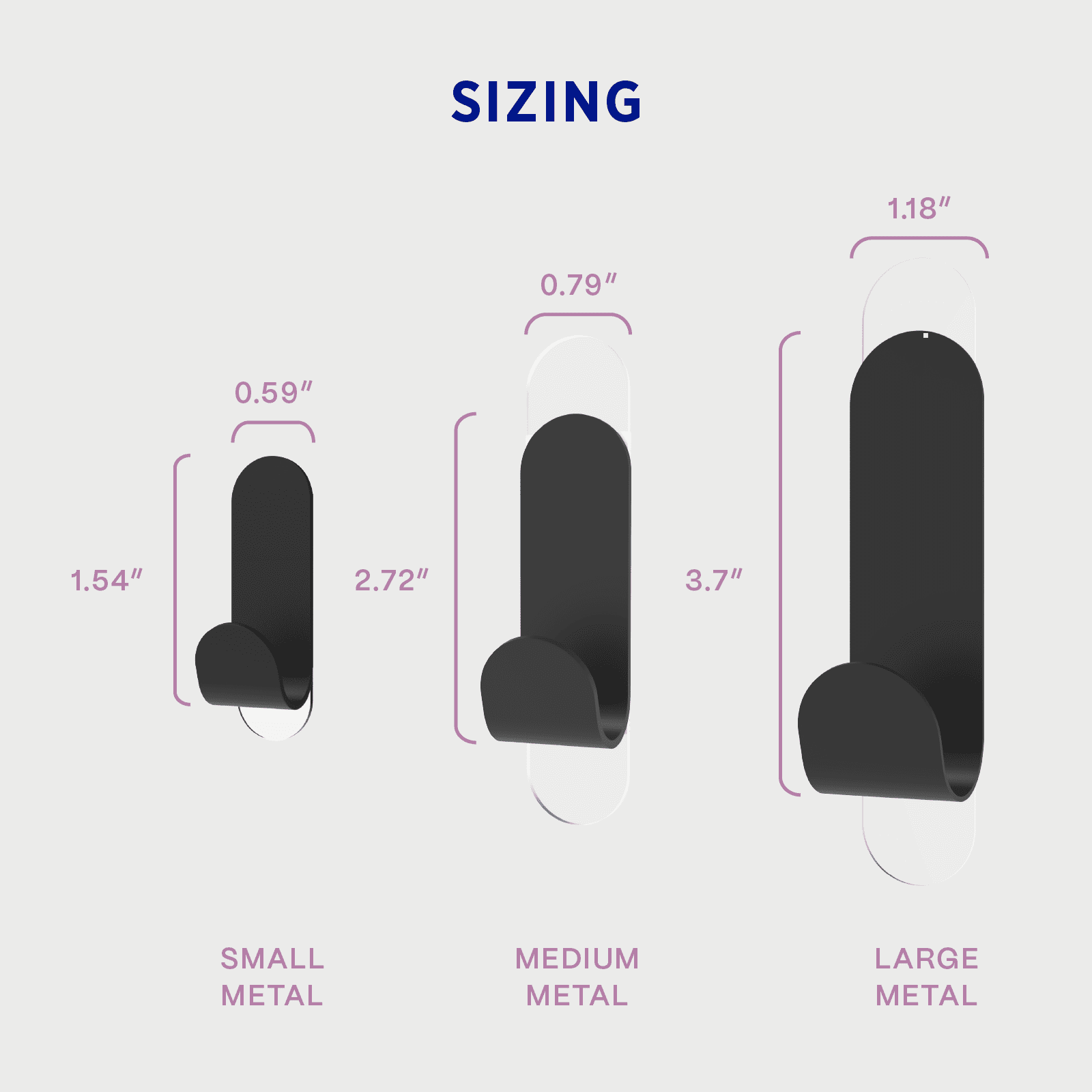 Permastik Adhesive Wall Hooks (8 Pack) – Damage-Free Removable Hooks, Mixed Sizes (2 Small, 4 Medium, 2 Large), Black Metal for Kitchen & Bathroom