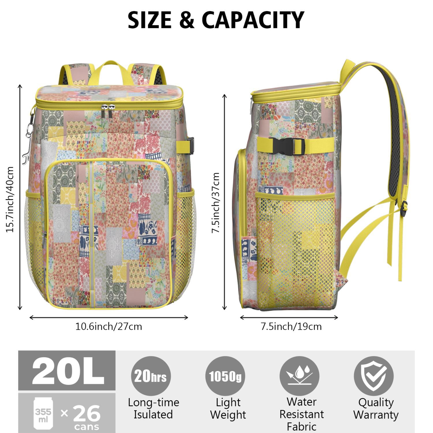 Travel Cooler Bag - Pioneer Flower Camping Beer Cooler Backpack with Bottle Opener- Waterproof Insulated Picnic Backpacks - Cooler Bag for Beach