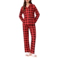 thumbnail image 2 of Pijamas de familia de cuadros con botones de manga larga Inspire Chic para adultos XL, rojos para mujeres, 2 of 4