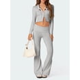 thumbnail image 2 of Yunliwuli Women’s Two Piece Outfits Set Long Sleeve Zip Up Cropped Hoodie and Bootcut Pants Set Loungewear, 2 of 3