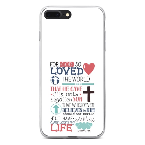 DistinctInk Clear Shockproof Hybrid Case for iPhone 7 PLUS / 8 PLUS (5.5" Screen) - TPU Bumper, Acrylic Back, Tempered Glass Screen Protector - John 3:16 - Pink Teal - For God So Loved The World