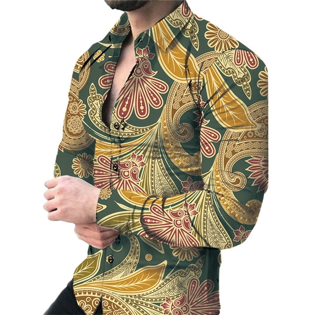 Camisas de primavera para hombre camisa de moda vintage con estampado 3D de calle para hombre camisa floral de manga larga ropa tops con solapa y botón