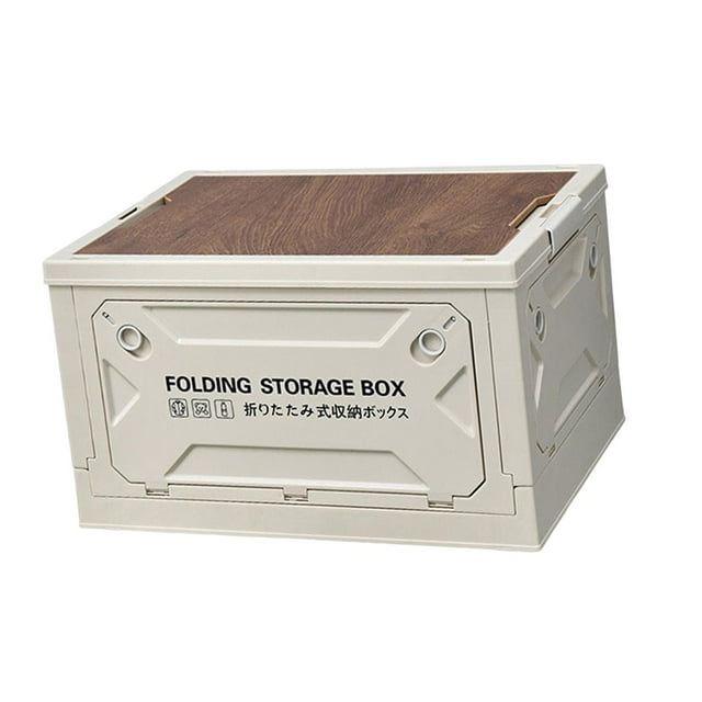 Caja de almacenamiento para acampar, plegable, de gran tamaño, con ruedas, apilable, con tapa. gris blanco