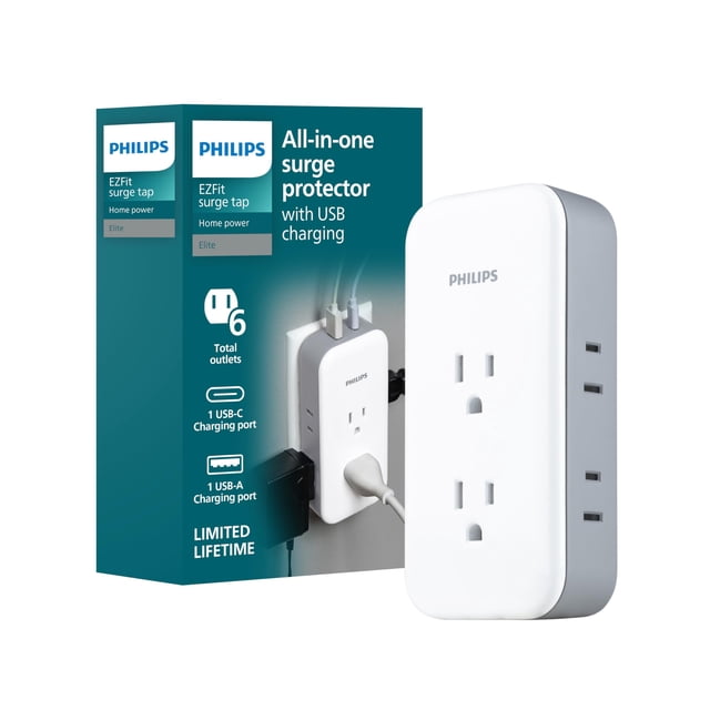 Regleta de alimentación Philips SPP3503GW con puertos USB-C y USB-A 490J