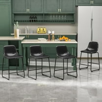 24 inch Commercial Grade PU Leather Bar Stools Counter Height Stools with Back in Black, Set of 4