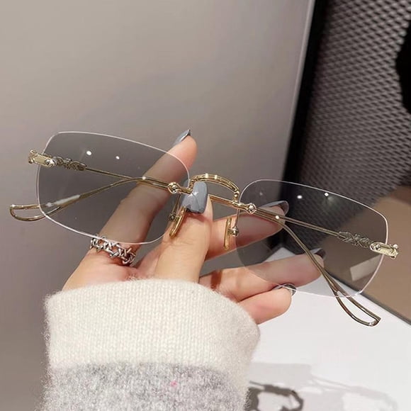 Rimless Photochromic Anti-Radiation Eyeglasses for Men & Women, Metal Frame Color-Changing Lenses, Stylish Blue Light Blocking Glasses, 5.59x1.33 inch