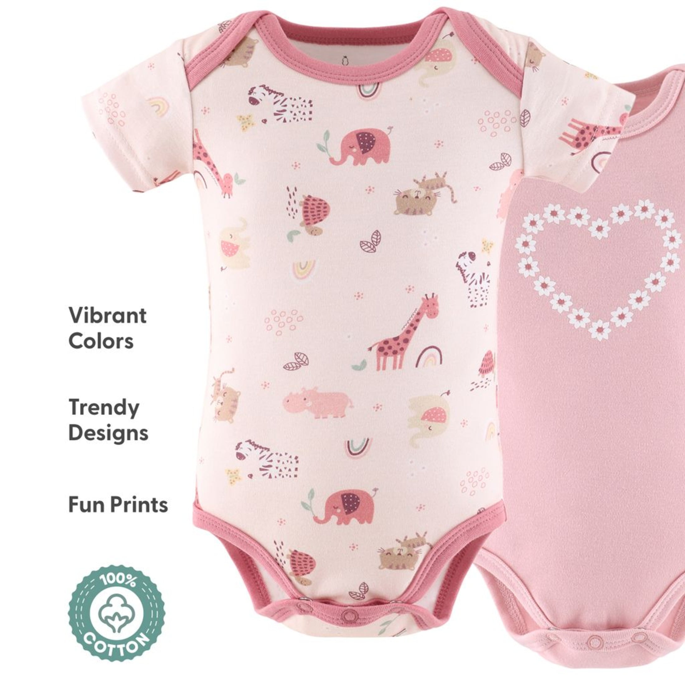 The Peanutshell Baby Girl Bodysuits, 7-Pack, Rainbow Safari