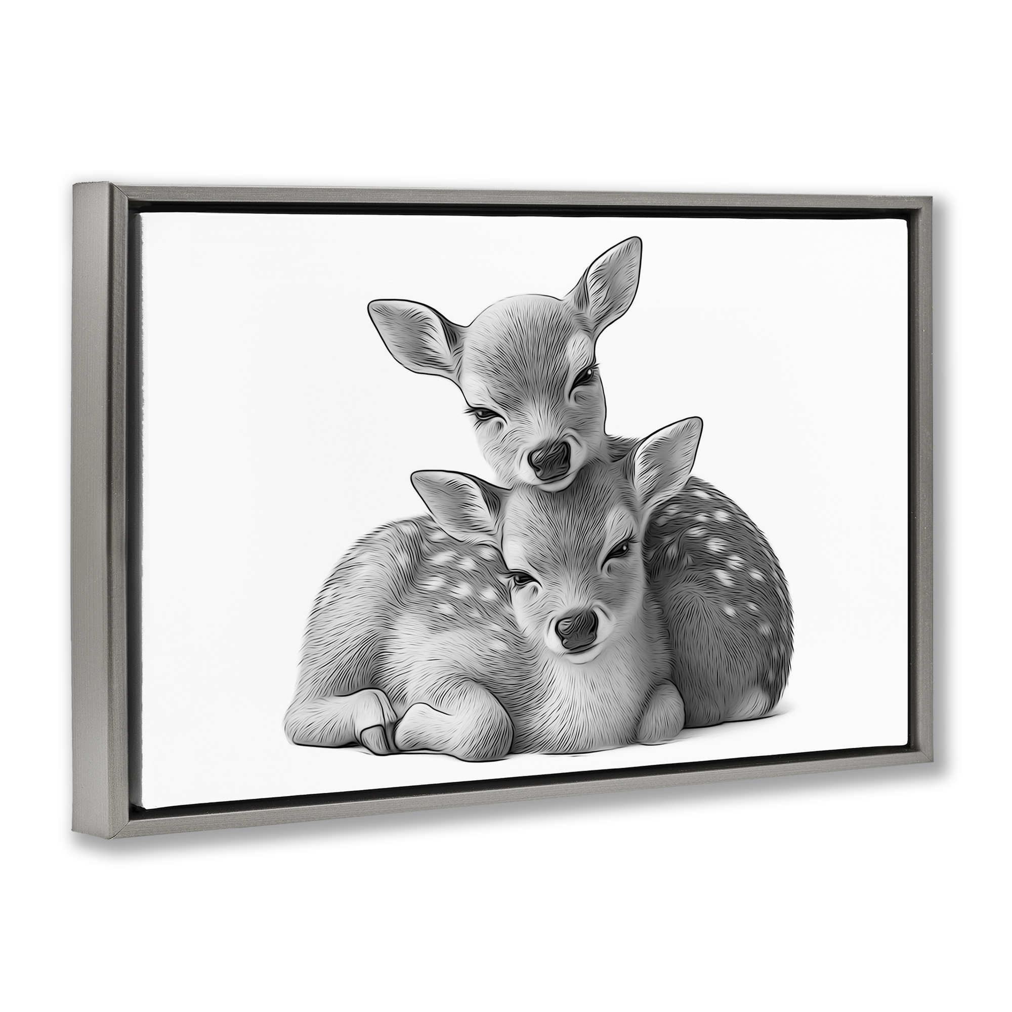 Stupell Industries Two Cuddling Fawns Animals & Insects Painting Gray Floater Framed Art Print Wall Art, 25 x 17