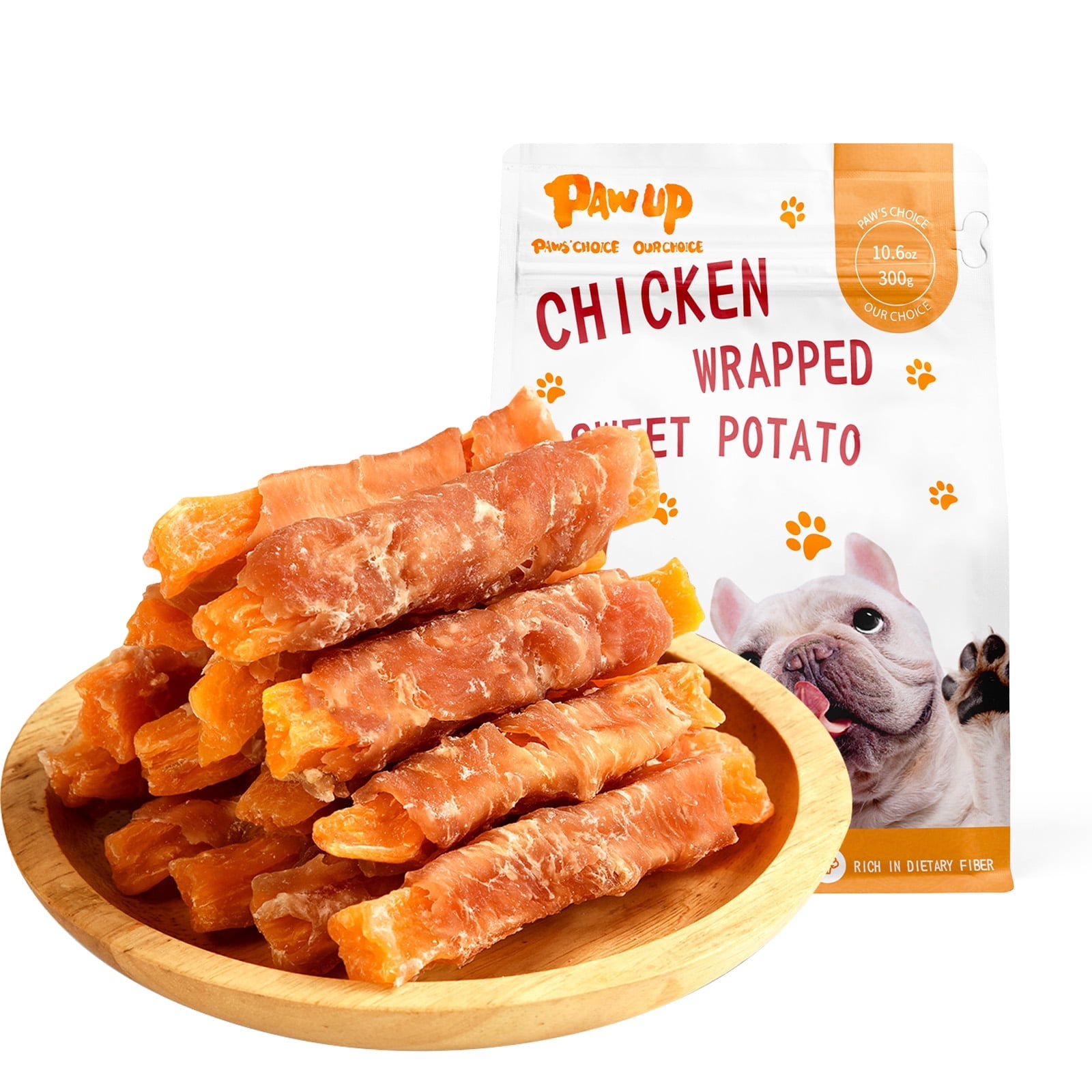 (2 pack) PAWUP Sweet Potato Dog Treats, Chicken Wrapped Dog Treats, Chicken Jerky & Sweet Potato Chews for All Dogs, Low Fat, High Fiber, 10.6oz