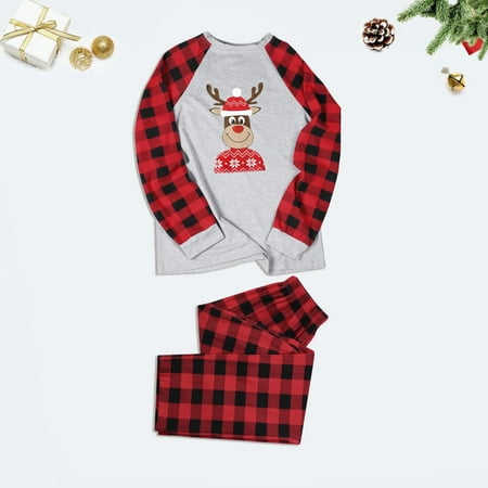 

Cinmonia Matching Family Pajamas Sets Christmas Sleepwear Plaid Printed Long Sleeve Tee
