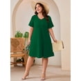 thumbnail image 2 of SHOWMALL Plus Size Short Sleeve Summer Dress for Women, Mother's Day Self-Care Gift, Green 3X Trendy Strappy Neckline Dress with Pockets for Party, 2 of 8