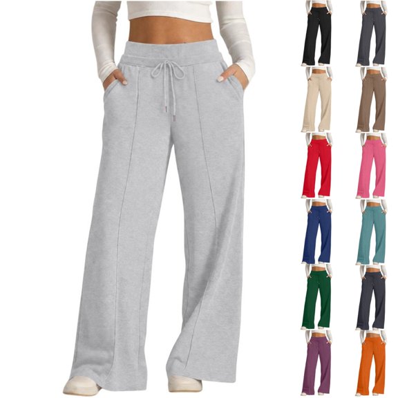 HKYNLAG Wide Leg Sweatpants Women Baggy High Waist Workout Sweat Pants with Pockets Loose Fit Elastic Waist Comfy Fleece Track Pants Casual Athletic Joggers Fall Clothes for Women Dark Purple S