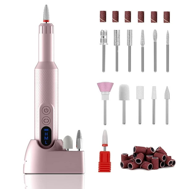 Taladro eléctrico inalámbrico para uñas, lima de uñas recargable profesional portátil con brocas para uñas, bandas de lijado para uñas de gel acrílico, pulido de manicura y pedicura, rosa XianweiShao 9024715985316