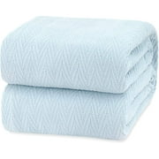 Luxury Thermal Cotton Blankets, King Size- Light Blue