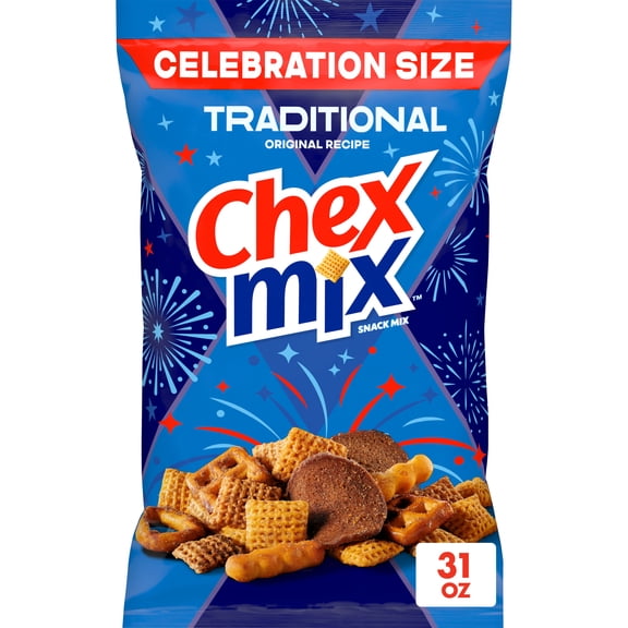 Chex Mix Traditional Original Recipe Snack Mix, Savory Snack Bag, Tailgate Size, 31 oz