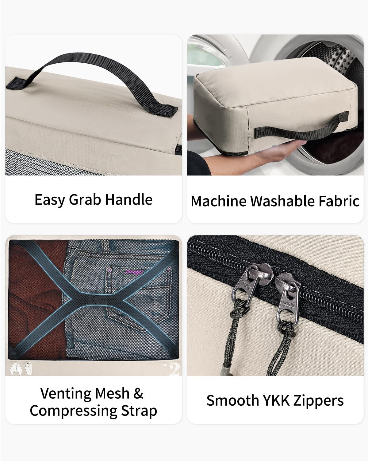 7 Pcs Packing Cubes for Travel Organizer Tear-Resistant with Number Icon Handle Storage Bags for Carry on Bag for Clothes Shoes, Beige