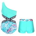 thumbnail image 2 of YONGHS Kids Girls 2 Piece Sport Rash Guard Swimwear One Shoulder Swimsuit Shorts Bathing Suit Leaf 12, 2 of 7