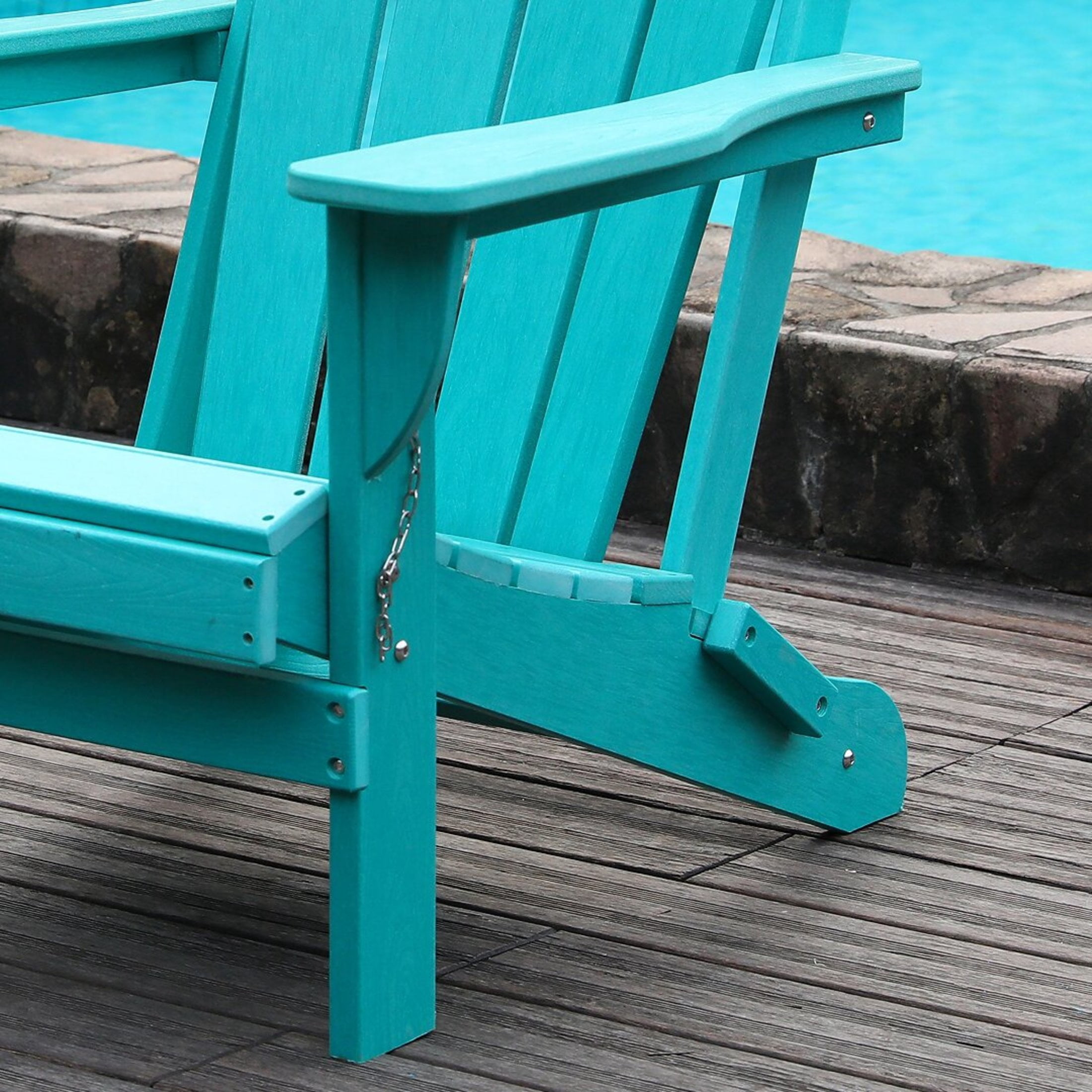 Noble House Folding Outdoor Adirondack Chair with Dual Cup Holders, All-Weather Patio Chair for Backyard, Lake Blue